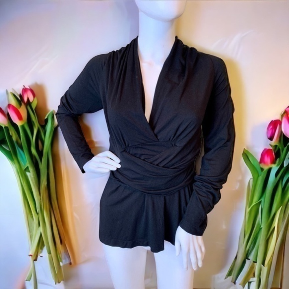 BCBGMaxArizia Deep V-Neck Long Sleeve Top Size Large
